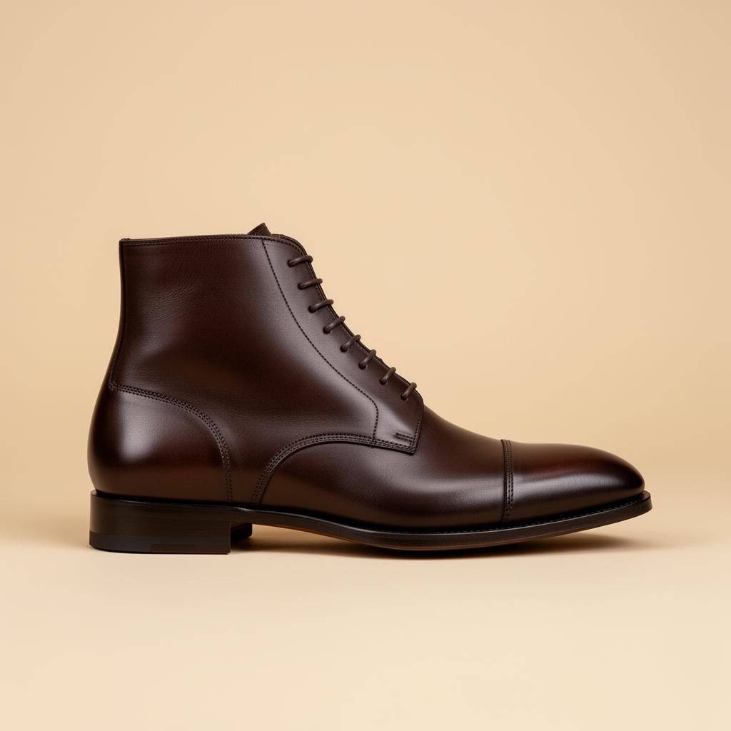 Brown leather lace-up bespoke ankle boot