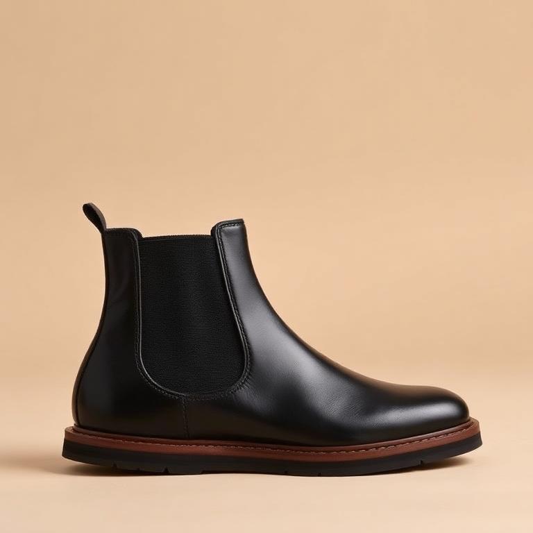 Black leather Chelsea boot with elastic side panels
